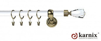 Karnisz Metalowy Prestige 25mm Travo Crystal Antyk mosiądz - biały