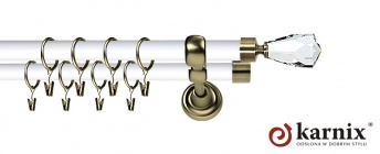 Karnisz Metalowy Prestige 25/19mm Travo Crystal Antyk mosiądz - biały